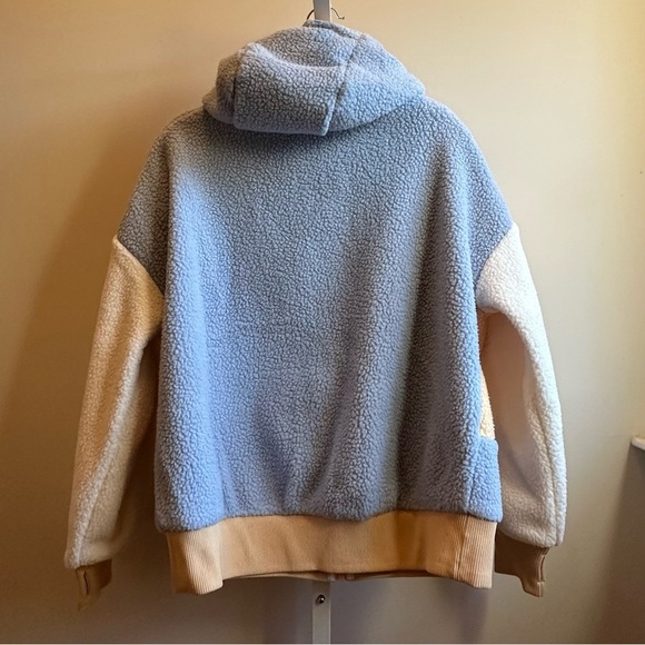NWT Free People Hit The Slopes Fleece Sherpa Jacket Oversized blue yellow - Picture 5 of 16